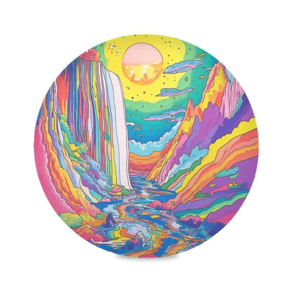 15.4inch Round Placemats, DIY Printing Design, Suitable for Kitchen, Table Party Decoration A Waterfall Trippy