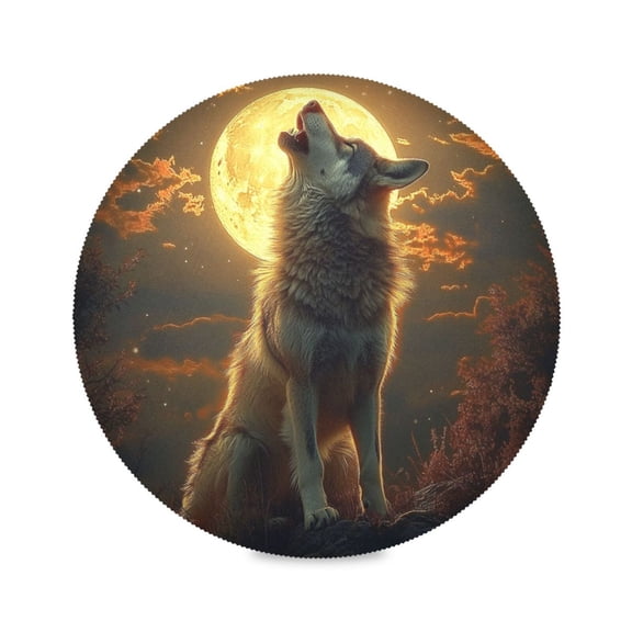 15.4inch Round Placemats, DIY Printing Design, Suitable for Kitchen, Table Party Decoration A Wolf
