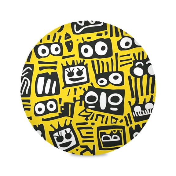 15.4inch Round Placemats, DIY Printing Design, Suitable for Kitchen, Table Party Decoration A Yellow Background