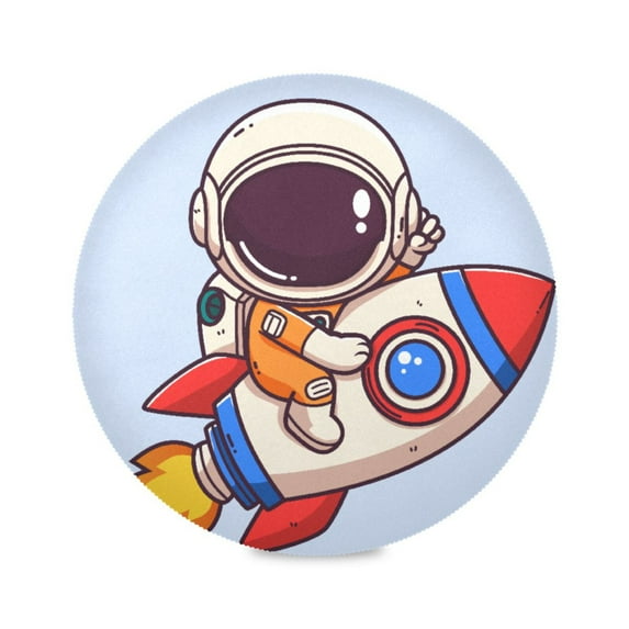 15.4inch Round Placemats, DIY Printing Design, Suitable for Kitchen, Table Party Decoration An Astronaut on A Rocket