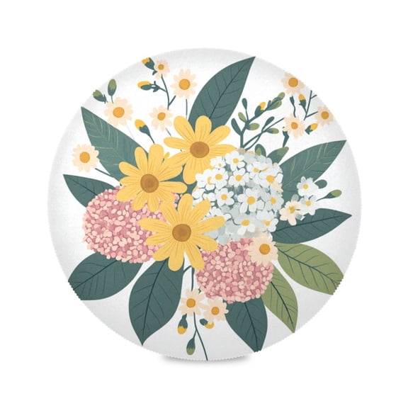 15.4inch Round Placemats, DIY Printing Design, Suitable for Kitchen, Table Party Decoration Beautiful Illustration Flower