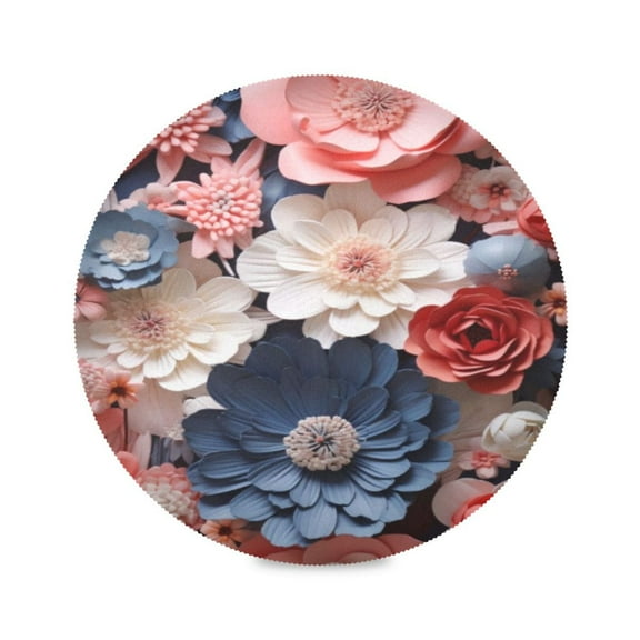 15.4inch Round Placemats, DIY Printing Design, Suitable for Kitchen, Table Party Decoration Beautiful Paper Cuttings Flowers
