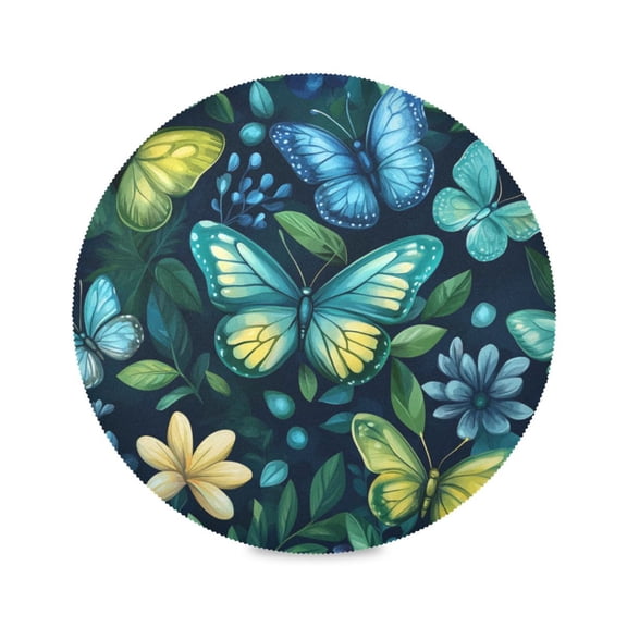 15.4inch Round Placemats, DIY Printing Design, Suitable for Kitchen, Table Party Decoration Blue Butterflies