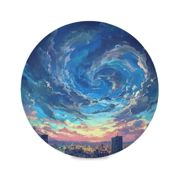 15.4inch Round Placemats, DIY Printing Design, Suitable for Kitchen, Table Party Decoration Blue Clouds