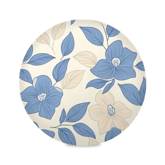 15.4inch Round Placemats, DIY Printing Design, Suitable for Kitchen, Table Party Decoration Blue Flowers