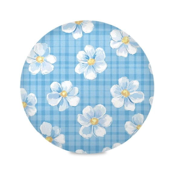 15.4inch Round Placemats, DIY Printing Design, Suitable for Kitchen, Table Party Decoration Blue Gingham Flowers