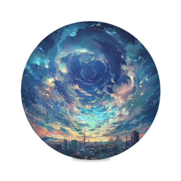 15.4inch Round Placemats, DIY Printing Design, Suitable for Kitchen, Table Party Decoration Blue Whirlpool