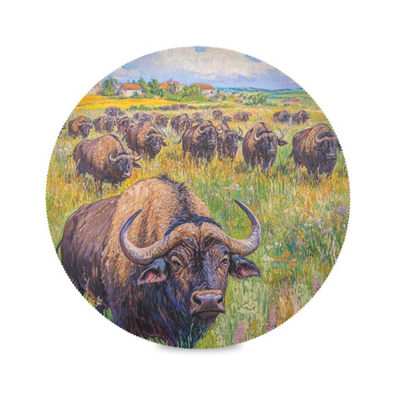 15.4inch Round Placemats, DIY Printing Design, Suitable for Kitchen, Table Party Decoration Buffalo