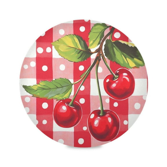 15.4inch Round Placemats, DIY Printing Design, Suitable for Kitchen, Table Party Decoration Cherries