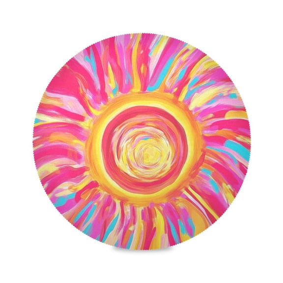 15.4inch Round Placemats, DIY Printing Design, Suitable for Kitchen, Table Party Decoration Colorful Sun