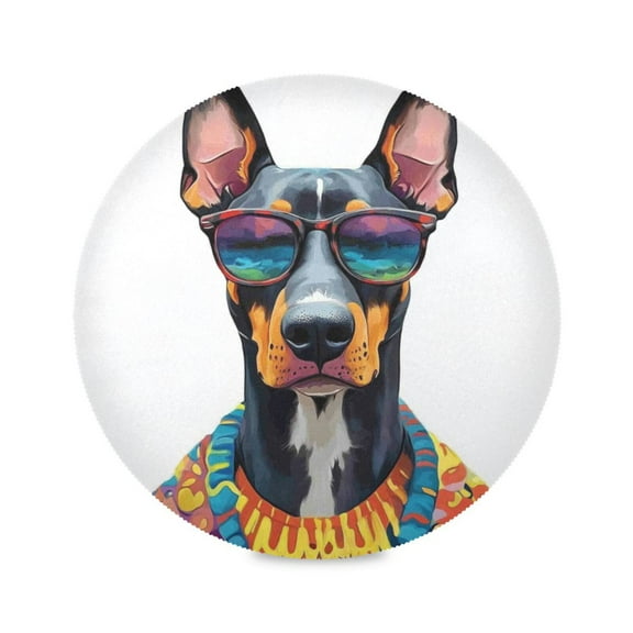 15.4inch Round Placemats, DIY Printing Design, Suitable for Kitchen, Table Party Decoration Cool Mexican Doberman Dog