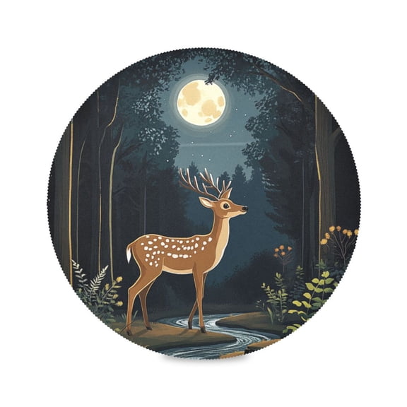 15.4inch Round Placemats, DIY Printing Design, Suitable for Kitchen, Table Party Decoration Deer in The Forest