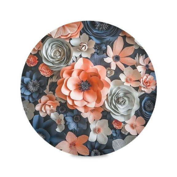 15.4inch Round Placemats, DIY Printing Design, Suitable for Kitchen, Table Party Decoration Different Paper Cuttings Flowers