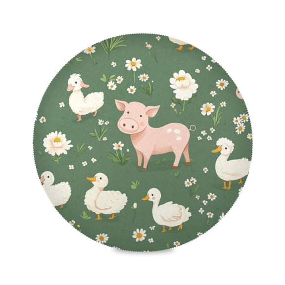 15.4inch Round Placemats, DIY Printing Design, Suitable for Kitchen, Table Party Decoration Farm Animals
