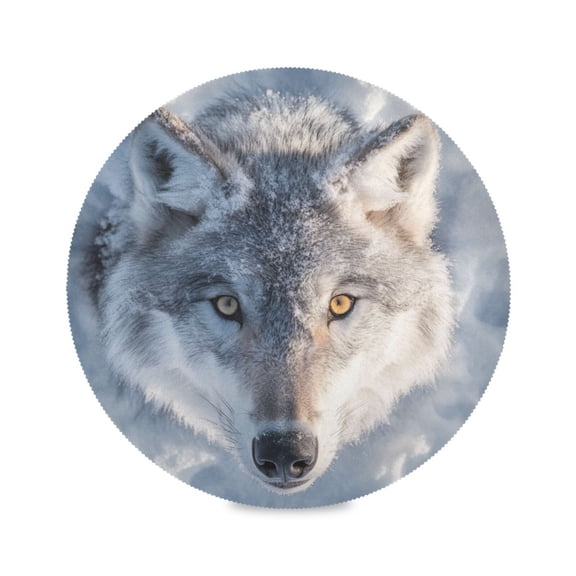 15.4inch Round Placemats, DIY Printing Design, Suitable for Kitchen, Table Party Decoration Gray Wolf