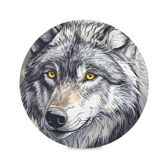15.4inch Round Placemats, DIY Printing Design, Suitable for Kitchen, Table Party Decoration Handsome Wolf