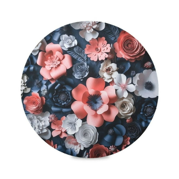 15.4inch Round Placemats, DIY Printing Design, Suitable for Kitchen, Table Party Decoration Many Paper Cuttings Flowers