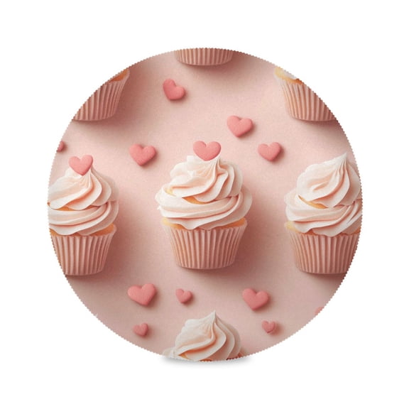 15.4inch Round Placemats, DIY Printing Design, Suitable for Kitchen, Table Party Decoration Many Pink Ice Cream Cake