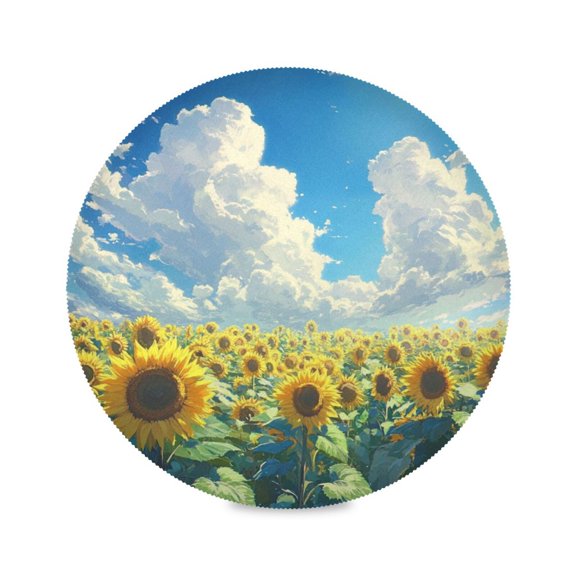 15.4inch Round Placemats, DIY Printing Design, Suitable for Kitchen, Table Party Decoration Many Sunflowers