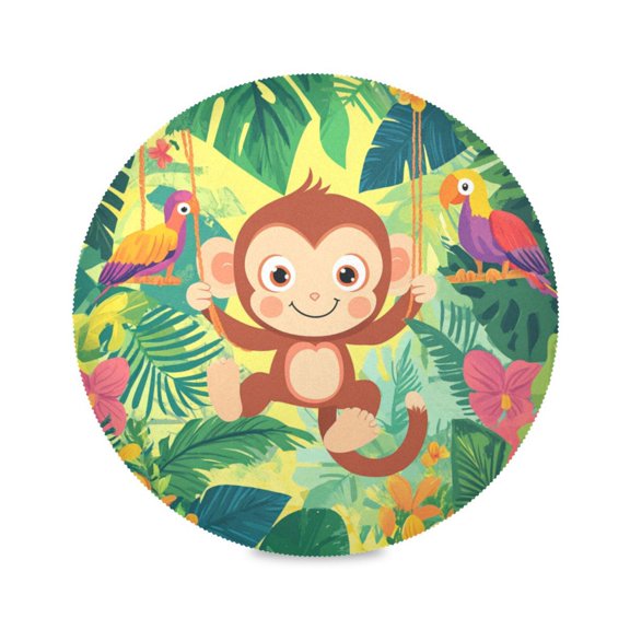 15.4inch Round Placemats, DIY Printing Design, Suitable for Kitchen, Table Party Decoration Monkey
