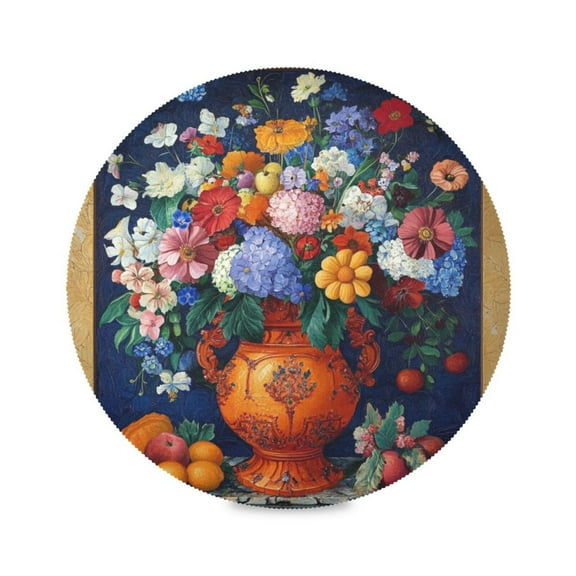15.4inch Round Placemats, DIY Printing Design, Suitable for Kitchen, Table Party Decoration Orange Vase