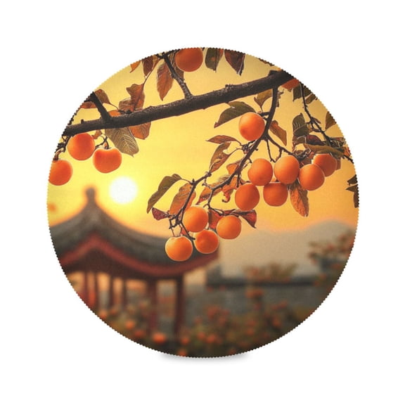 15.4inch Round Placemats, DIY Printing Design, Suitable for Kitchen, Table Party Decoration Oranges and Sunsets