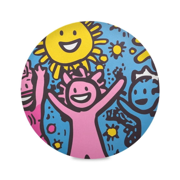 15.4inch Round Placemats, DIY Printing Design, Suitable for Kitchen, Table Party Decoration People and The Sun