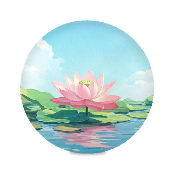 15.4inch Round Placemats, DIY Printing Design, Suitable for Kitchen, Table Party Decoration Pink Flower