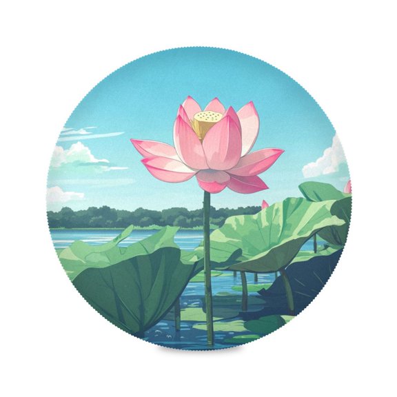 15.4inch Round Placemats, DIY Printing Design, Suitable for Kitchen, Table Party Decoration Pink Lotus Flower