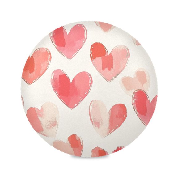 15.4inch Round Placemats, DIY Printing Design, Suitable for Kitchen, Table Party Decoration Red Hearts