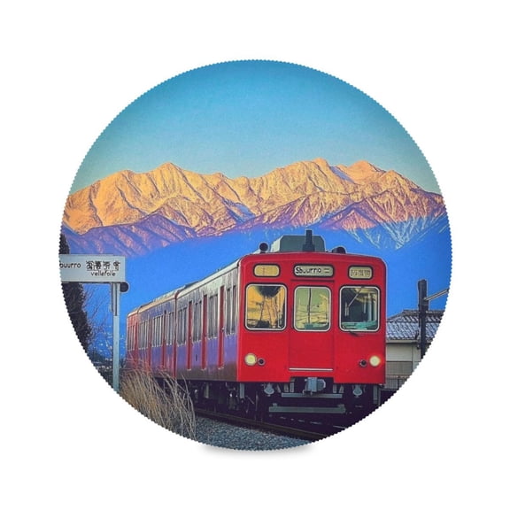 15.4inch Round Placemats, DIY Printing Design, Suitable for Kitchen, Table Party Decoration Red Train