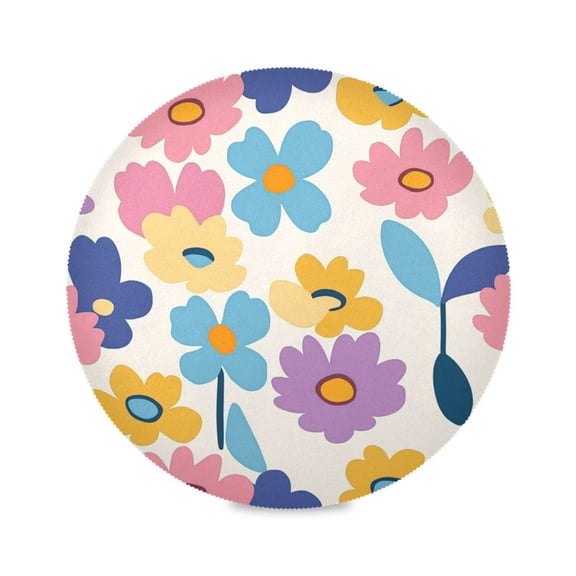 15.4inch Round Placemats, DIY Printing Design, Suitable for Kitchen, Table Party Decoration Retro Flowers