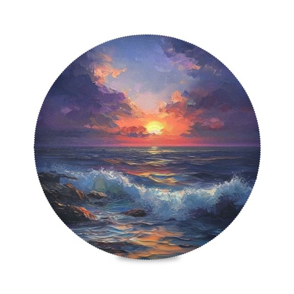15.4inch Round Placemats, DIY Printing Design, Suitable for Kitchen, Table Party Decoration Sea