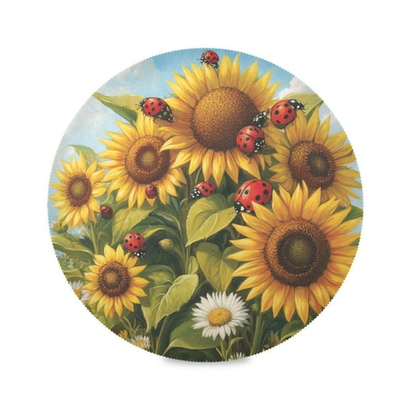 15.4inch Round Placemats, DIY Printing Design, Suitable for Kitchen, Table Party Decoration Several Sunflower