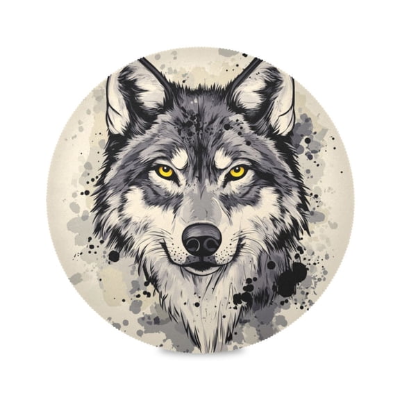15.4inch Round Placemats, DIY Printing Design, Suitable for Kitchen, Table Party Decoration Sketched Wolf