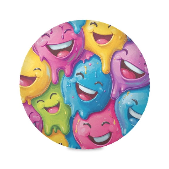 15.4inch Round Placemats, DIY Printing Design, Suitable for Kitchen, Table Party Decoration Smiling Faces