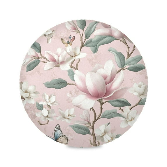 15.4inch Round Placemats, DIY Printing Design, Suitable for Kitchen, Table Party Decoration Soft Pink Floral