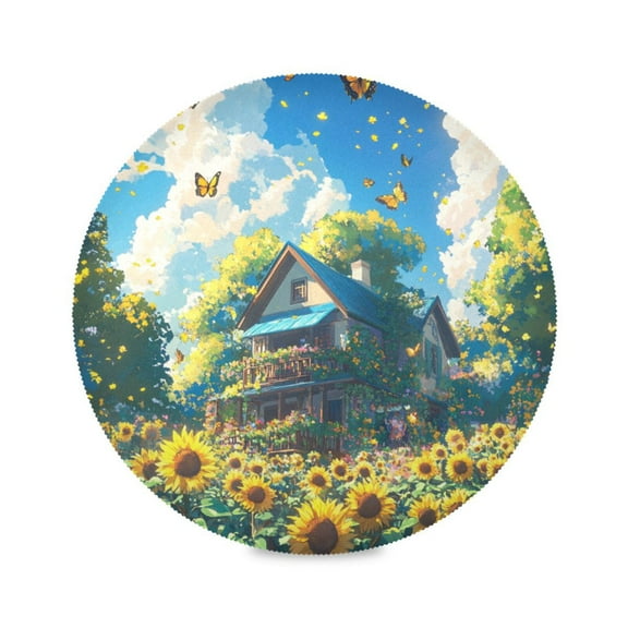 15.4inch Round Placemats, DIY Printing Design, Suitable for Kitchen, Table Party Decoration Sunflowers