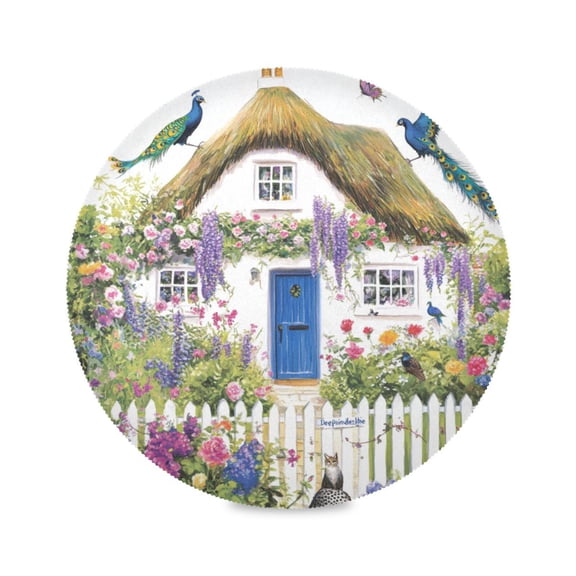 15.4inch Round Placemats, DIY Printing Design, Suitable for Kitchen, Table Party Decoration Thatched Cottage