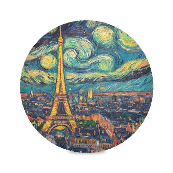 15.4inch Round Placemats, DIY Printing Design, Suitable for Kitchen, Table Party Decoration The Paris Skyline