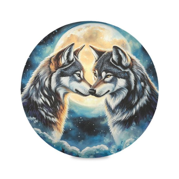 15.4inch Round Placemats, DIY Printing Design, Suitable for Kitchen, Table Party Decoration The Wolf in Love