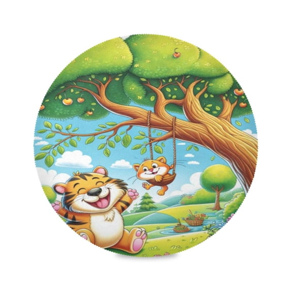 15.4inch Round Placemats, DIY Printing Design, Suitable for Kitchen, Table Party Decoration Tigers and Kittens