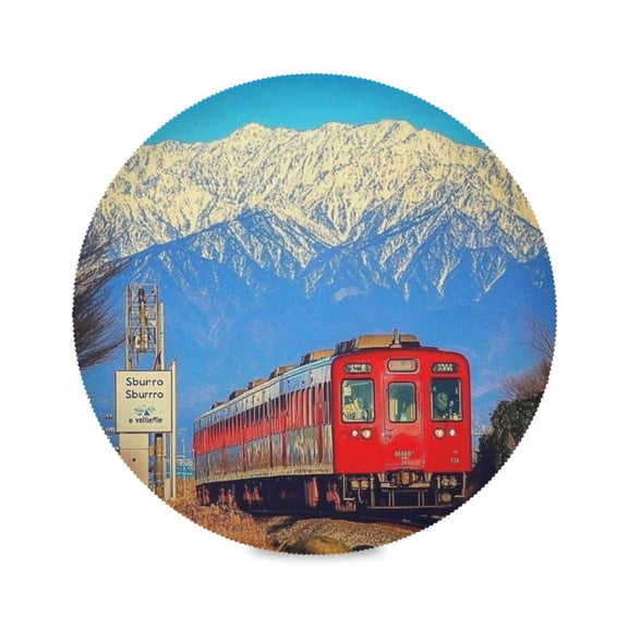 15.4inch Round Placemats, DIY Printing Design, Suitable for Kitchen, Table Party Decoration Train