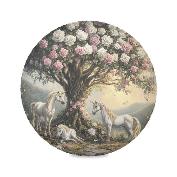 15.4inch Round Placemats, DIY Printing Design, Suitable for Kitchen, Table Party Decoration Tree