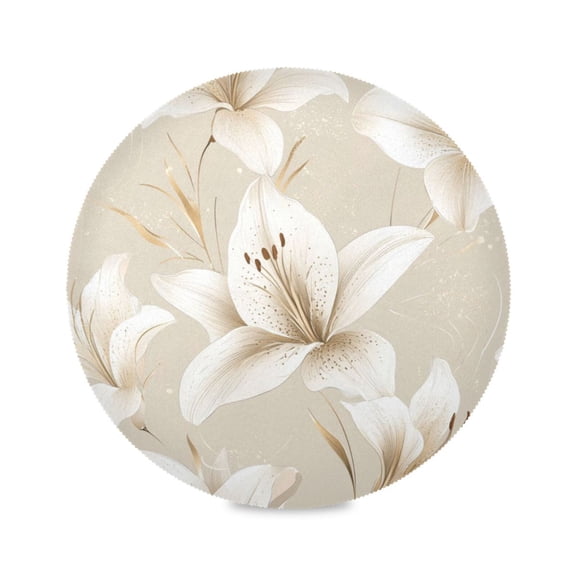 15.4inch Round Placemats, DIY Printing Design, Suitable for Kitchen, Table Party Decoration White Floweer