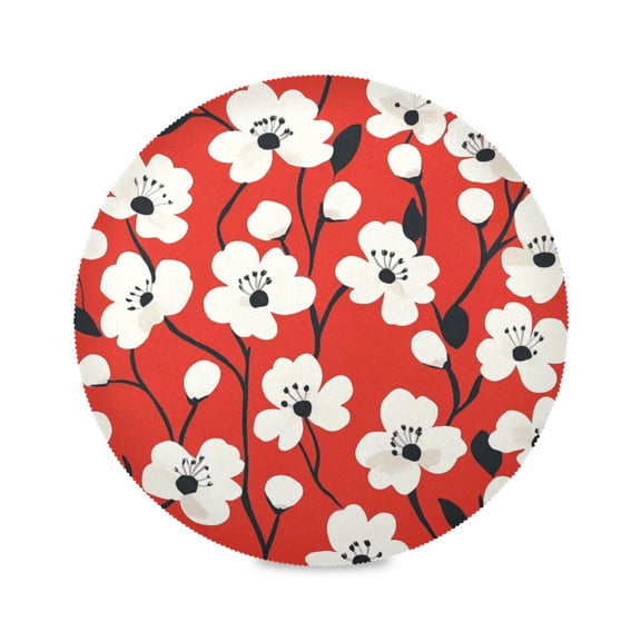 15.4inch Round Placemats, DIY Printing Design, Suitable for Kitchen, Table Party Decoration White Flowers