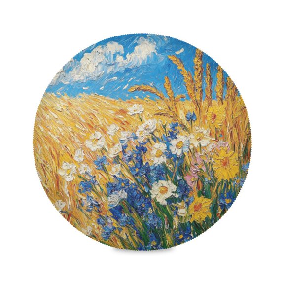 15.4inch Round Placemats, DIY Printing Design, Suitable for Kitchen, Table Party Decoration Wildflowers