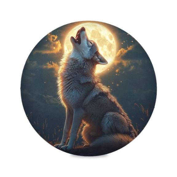15.4inch Round Placemats, DIY Printing Design, Suitable for Kitchen, Table Party Decoration Wolf