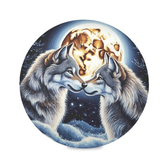15.4inch Round Placemats, DIY Printing Design, Suitable for Kitchen, Table Party Decoration Wolves