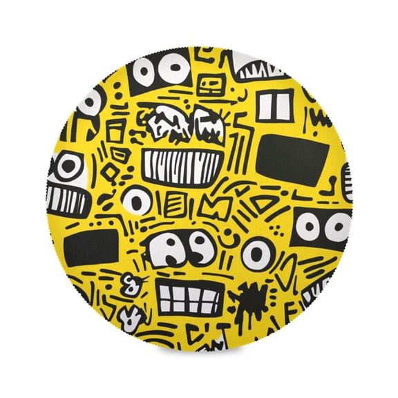 15.4inch Round Placemats, DIY Printing Design, Suitable for Kitchen, Table Party Decoration Yellow Background